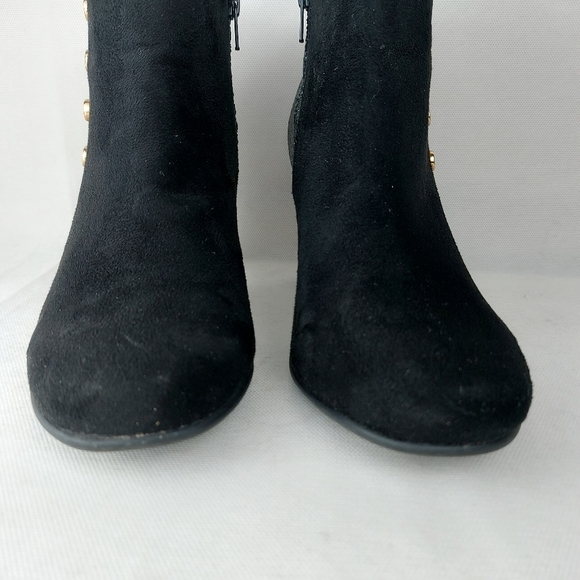 ALBERTO black heeled booties faux leather ankle boots gold accents - Picture 5 of 15